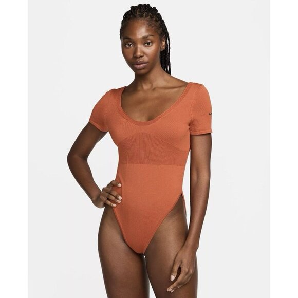 NIKE Women's Orange Knit Bodysuit Size Large NEW NWT - Picture 3 of 4